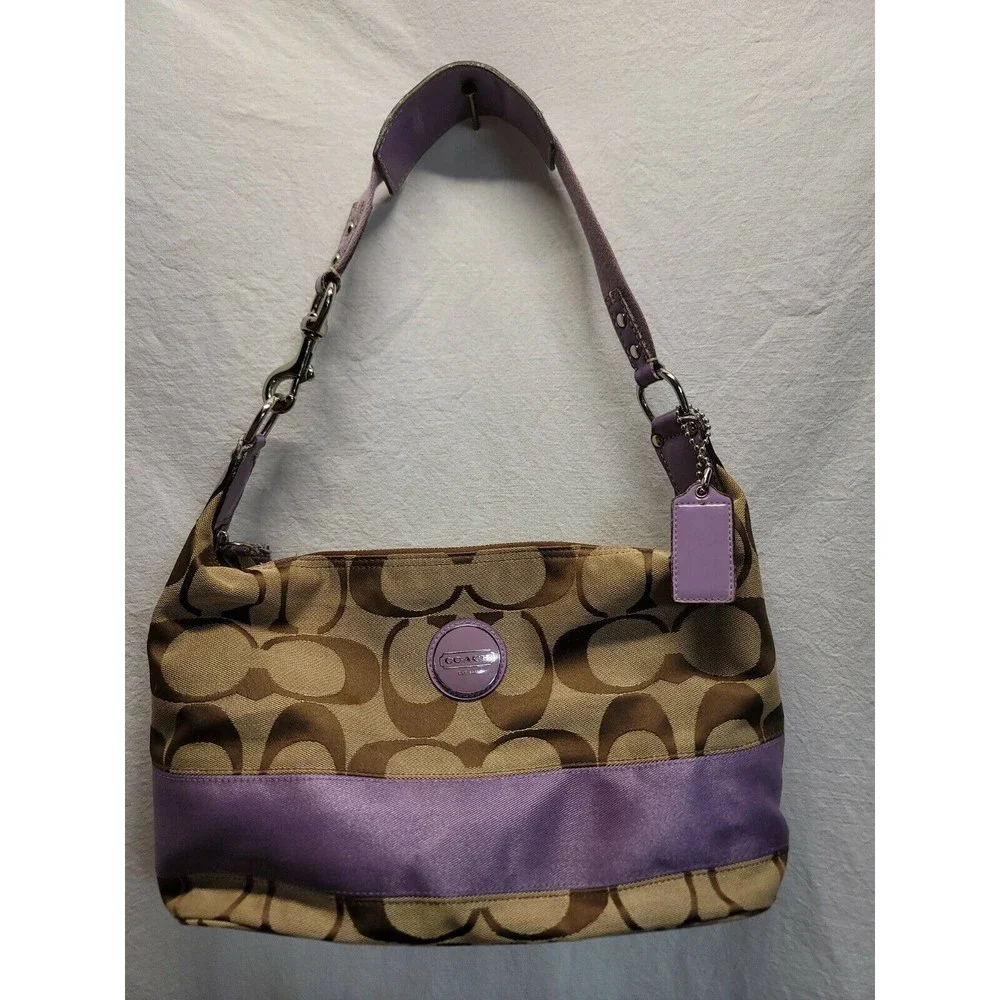 Coach Signature Canvas Shoulder Bag in Lavender Trim